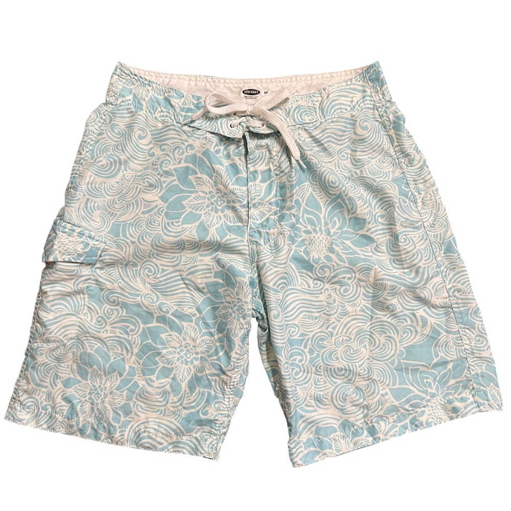 Old Navy Light Blue and White Floral Swim Board Shorts